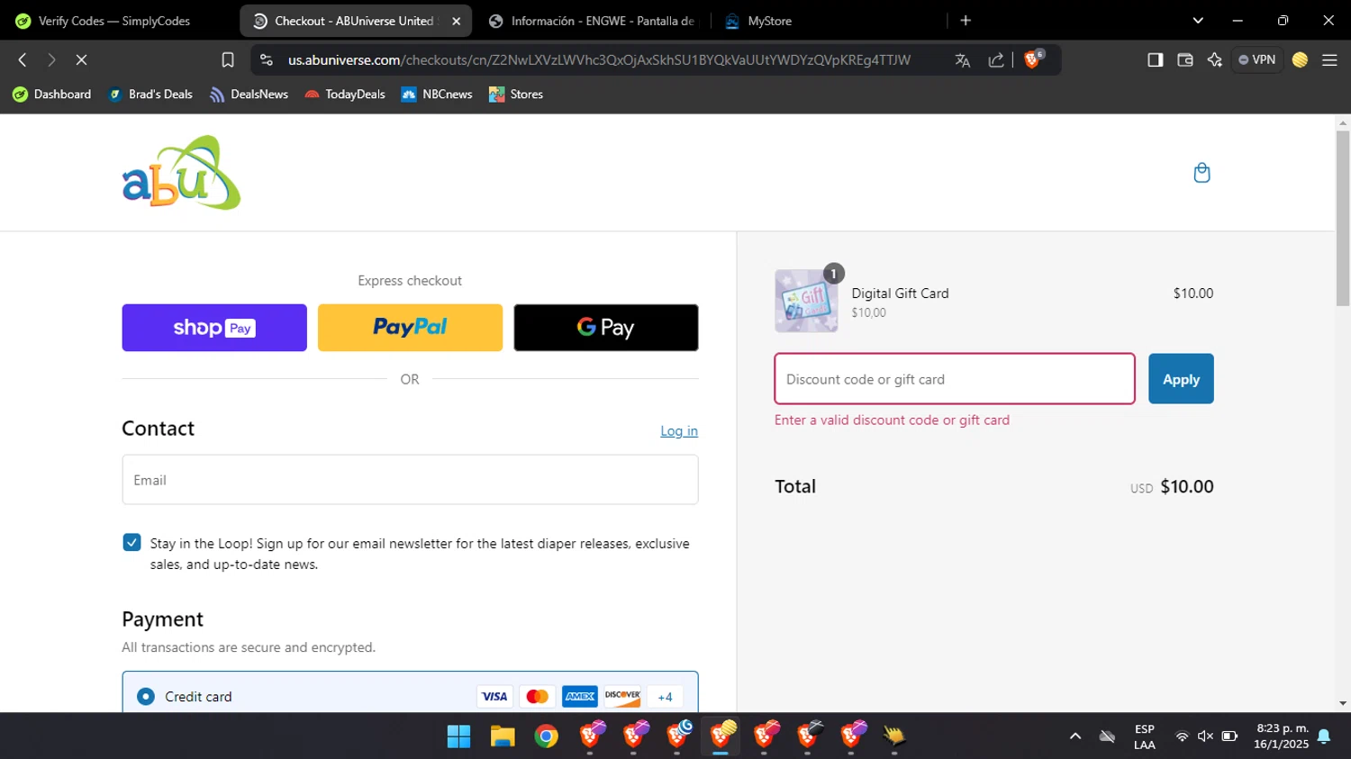 ABUniverse discount code screenshot showing code MEMWEEKEND24 applied at ABUniverse checkout page. Uploaded by SimplyCodes community member FortunateWhiz6826 on Jan 17, 2025