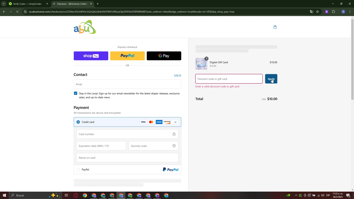 ABUniverse discount code screenshot showing code EARLYACCESS-10 applied at ABUniverse checkout page. Uploaded by SimplyCodes community member TreasurePro6195 on Feb 26, 2025