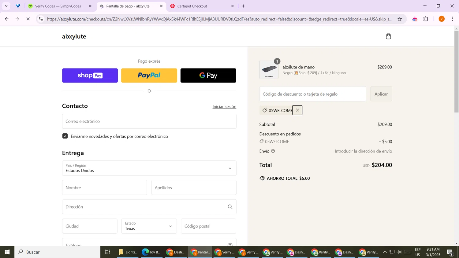abxylute discount code screenshot showing code 05welcome applied at abxylute checkout page. Uploaded by SimplyCodes community member TheGrefg on Mar 1, 2025