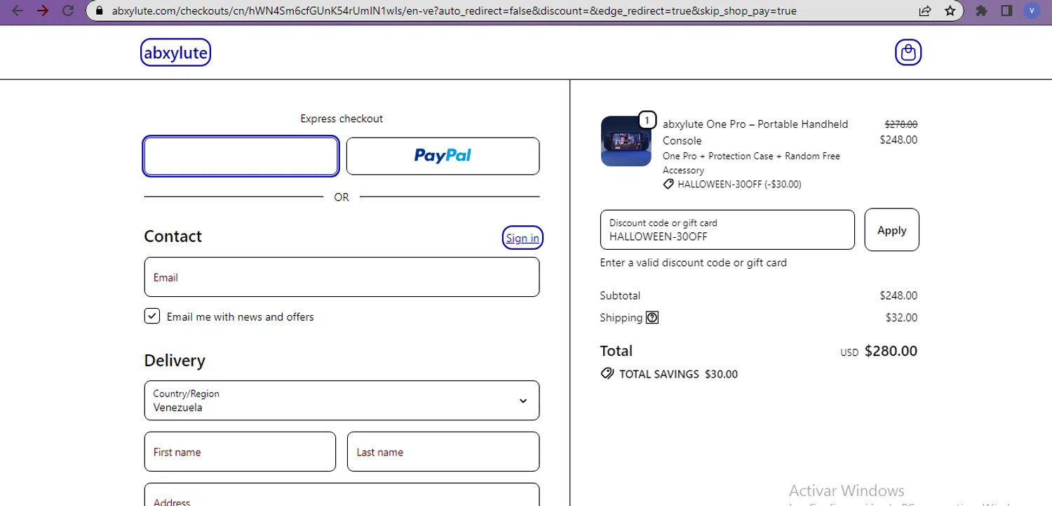 abxylute discount code screenshot showing code HALLOWEEN-30OFF applied at abxylute checkout page. Uploaded by SimplyCodes community member beatrizcastillo on Oct 23, 2025