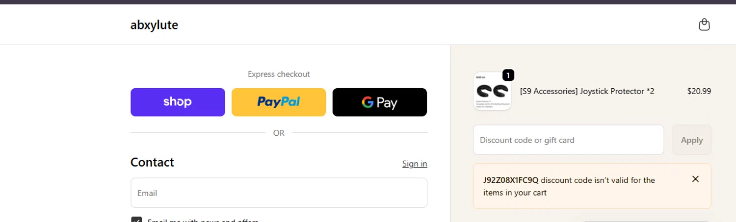 abxylute discount code screenshot showing code J92Z08X1FC9Q applied at abxylute checkout page. Uploaded by SimplyCodes community member ashe1986 on Oct 4, 2025