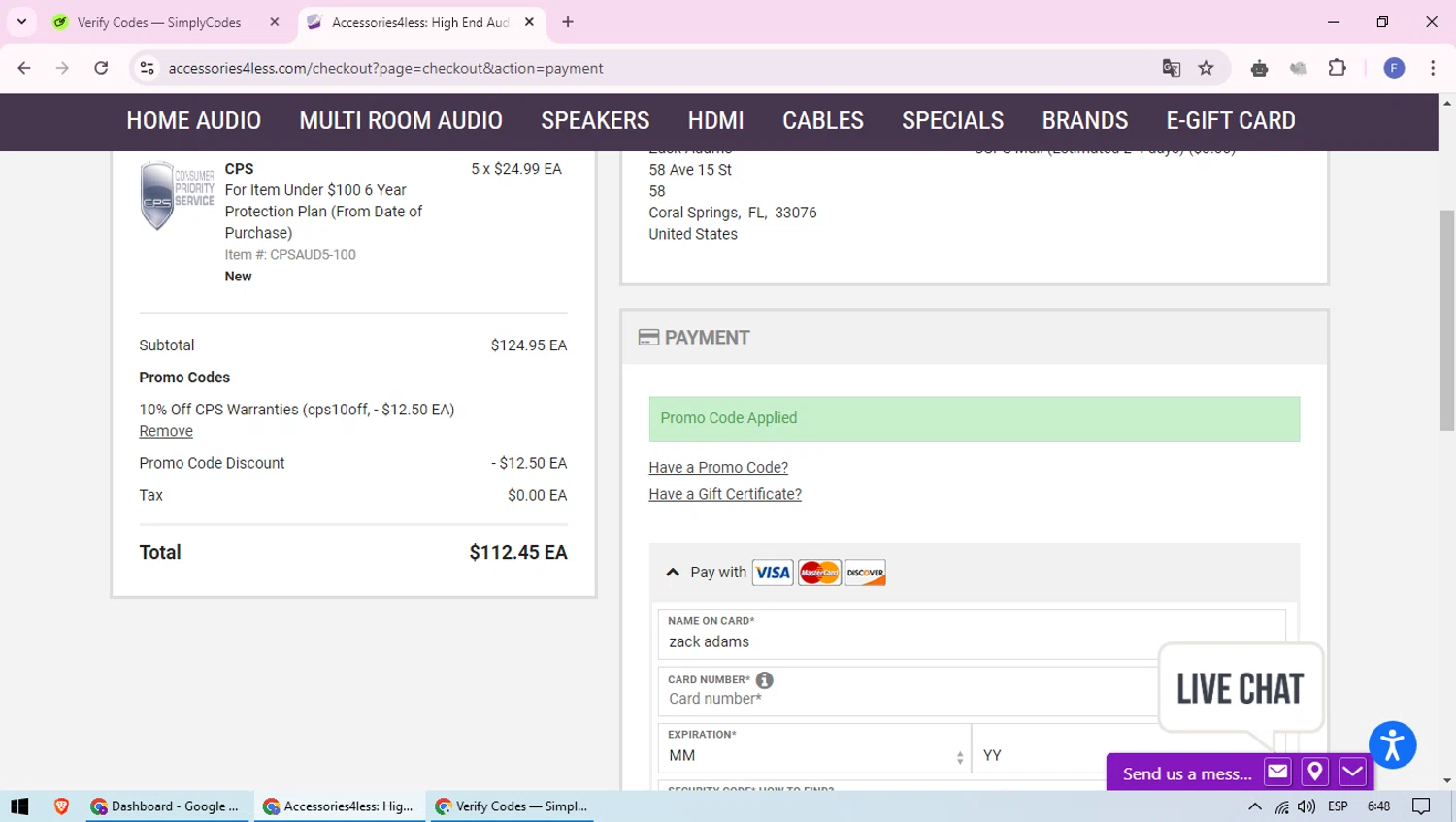 where to use Accessories 4 Less promo code box