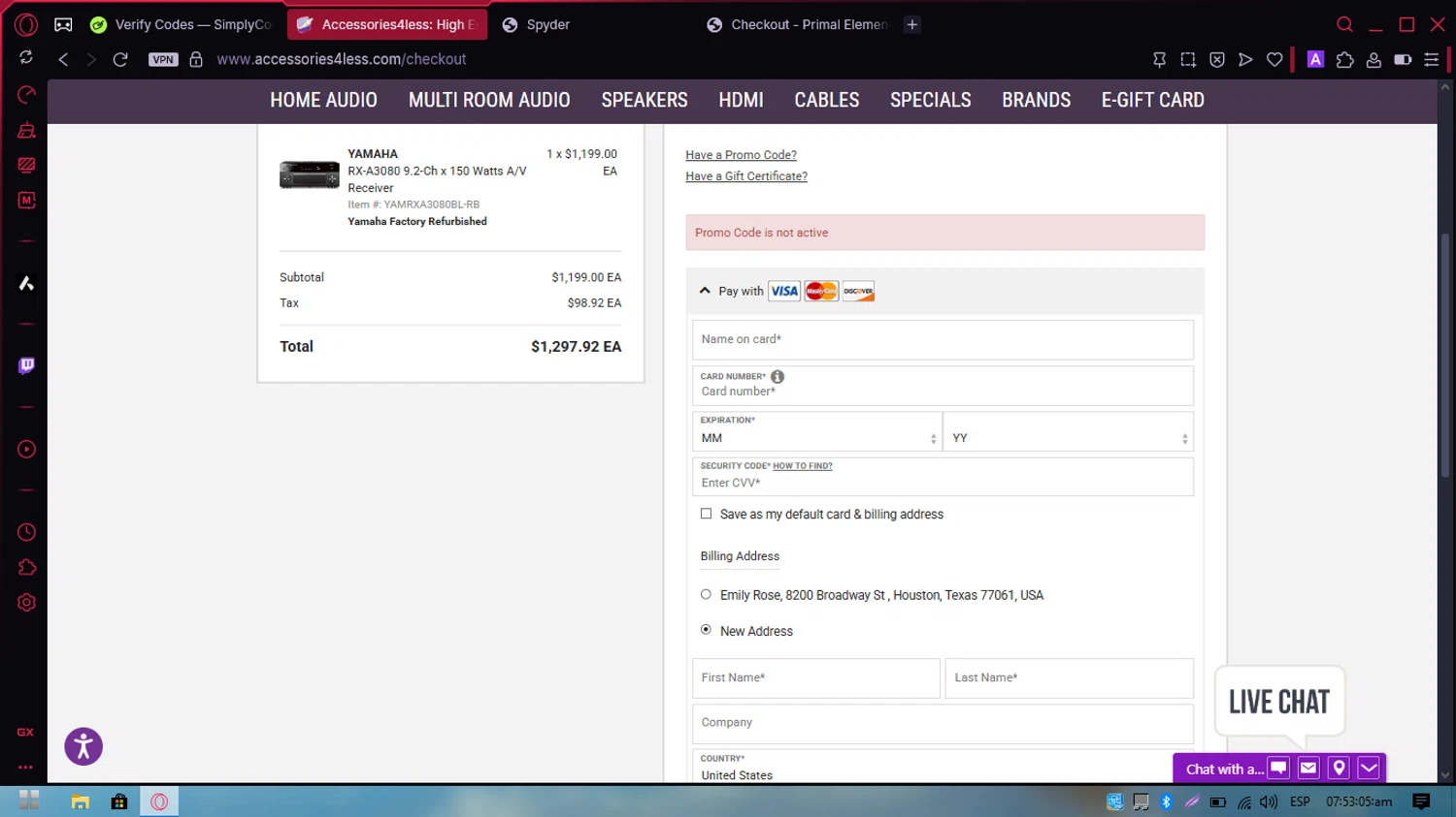 Accessories4less promo code screenshot showing code FREEM100W applied at Accessories4less checkout page. Uploaded by SimplyCodes community member PennySpotter2417 on Jun 12, 2025