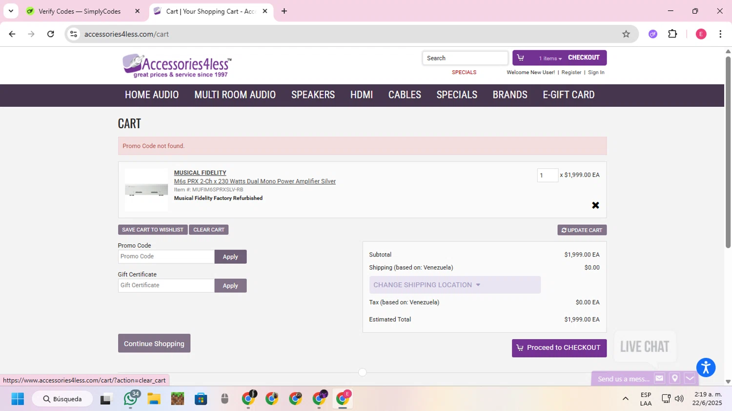 Accessories4less promo code screenshot showing code YAMAHA10OFF applied at Accessories4less checkout page. Uploaded by SimplyCodes community member VoucherExpert2930 on Jun 22, 2025