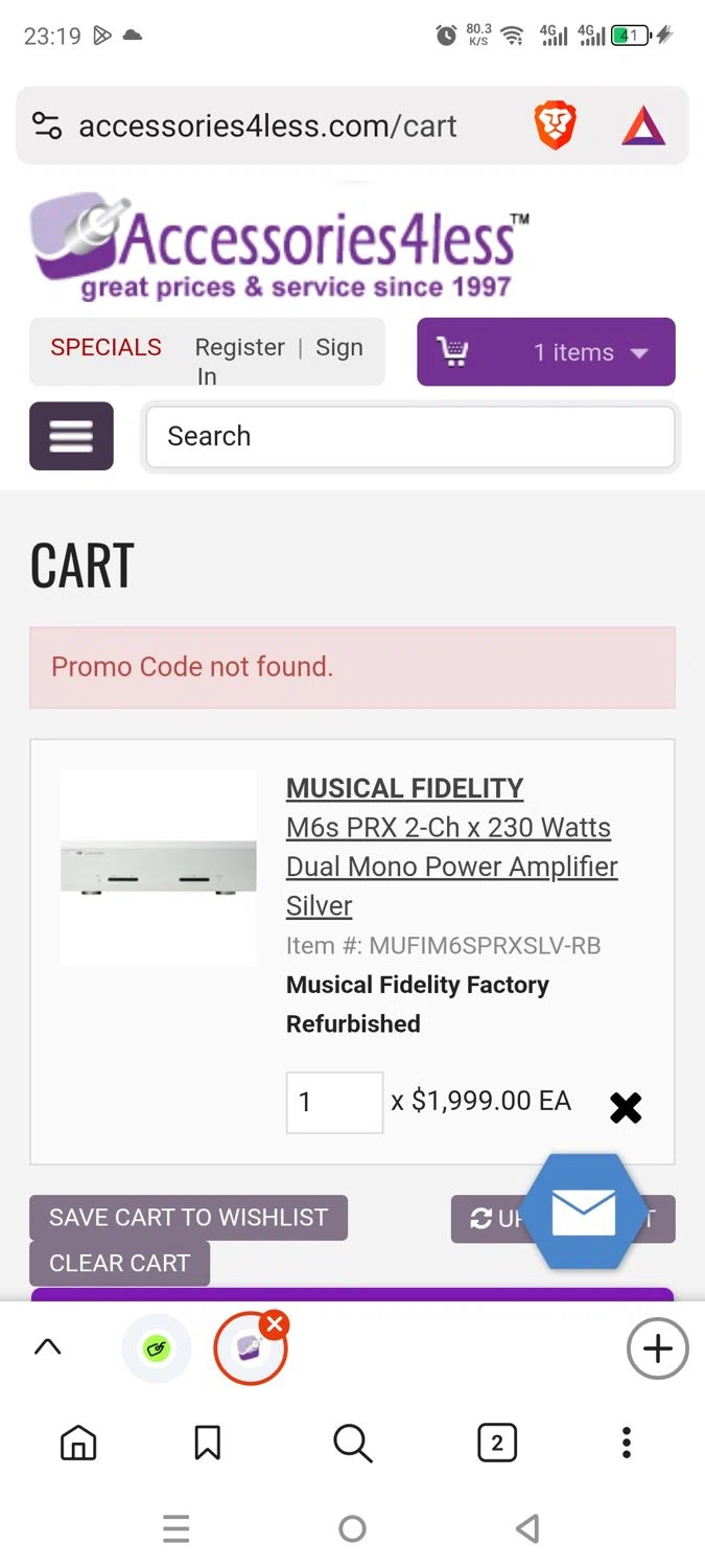 Accessories4less promo code screenshot showing code YAMAHA10OFF applied at Accessories4less checkout page. Uploaded by SimplyCodes community member dayselis15 on Jun 22, 2025
