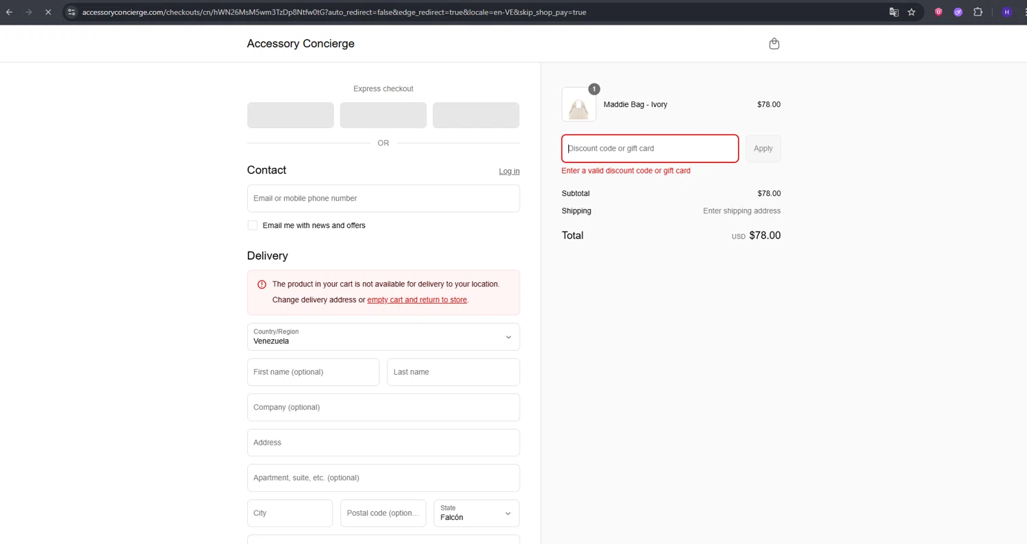 Accessory Concierge promo code screenshot showing code CHEAPERBYTHEHALFDOZEN applied at Accessory Concierge checkout page. Uploaded by SimplyCodes community member RebateVirtuoso9954 on Aug 22, 2025