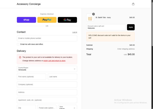 Accessory Concierge checkout page showing Accessory Concierge promo code box | Screenshot taken by SimplyCodes community member on Aug 13, 2025