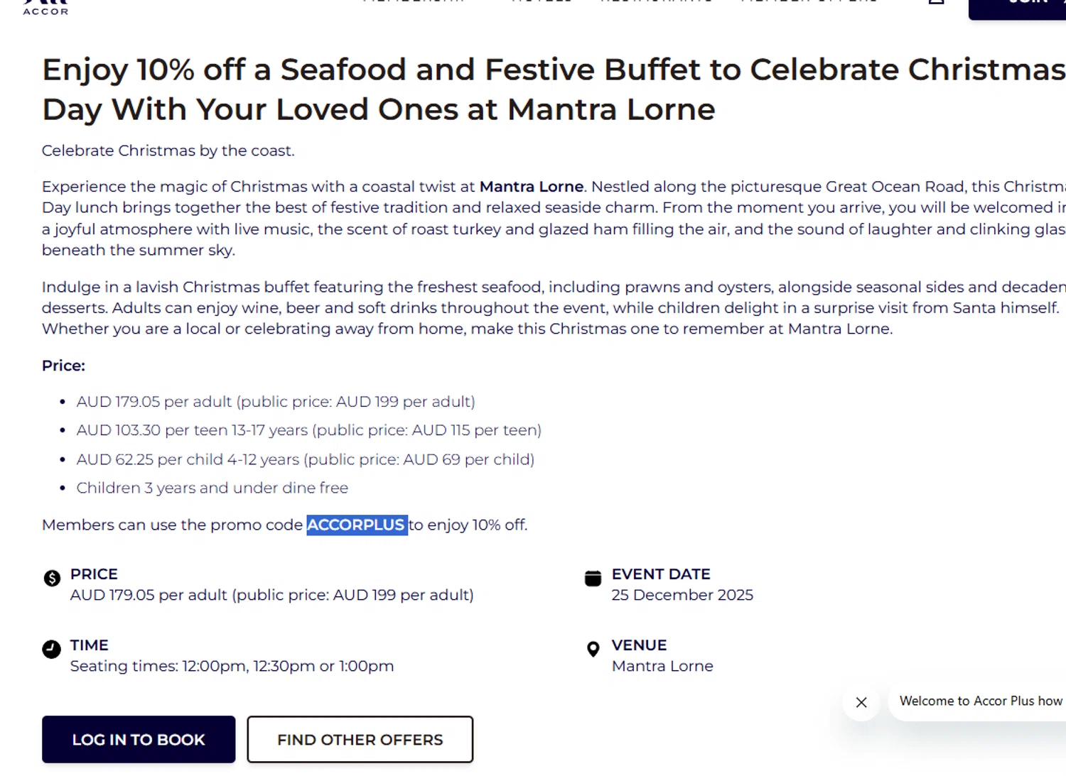 All Accor+ promo code screenshot showing code ACCORPLUS applied at All Accor+ checkout page. Uploaded by SimplyCodes community member Dejadepicharme on Oct 3, 2025