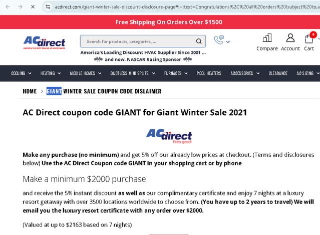 AC Direct checkout page showing AC Direct discount code box | Screenshot taken by SimplyCodes community member on Sep 6, 2025
