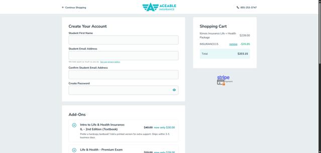 Aceable checkout page showing Aceable promo code box | Screenshot taken by SimplyCodes community member on Sep 9, 2025