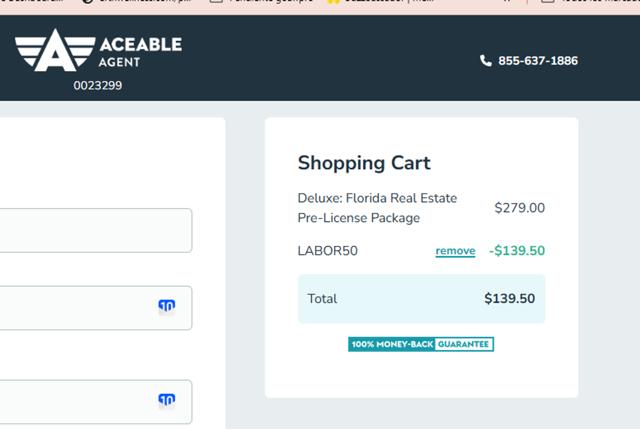 Aceable checkout page showing Aceable promo code box | Screenshot taken by SimplyCodes community member on Sep 10, 2025