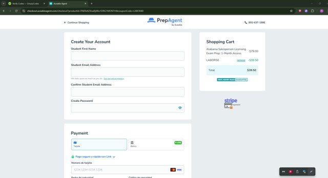 AceableAgent checkout page showing AceableAgent discount code box | Screenshot taken by SimplyCodes community member on Aug 27, 2025