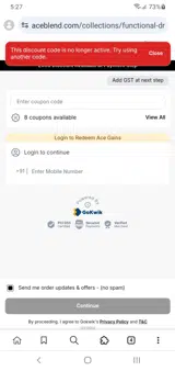 Ace Blend coupon verification screenshot