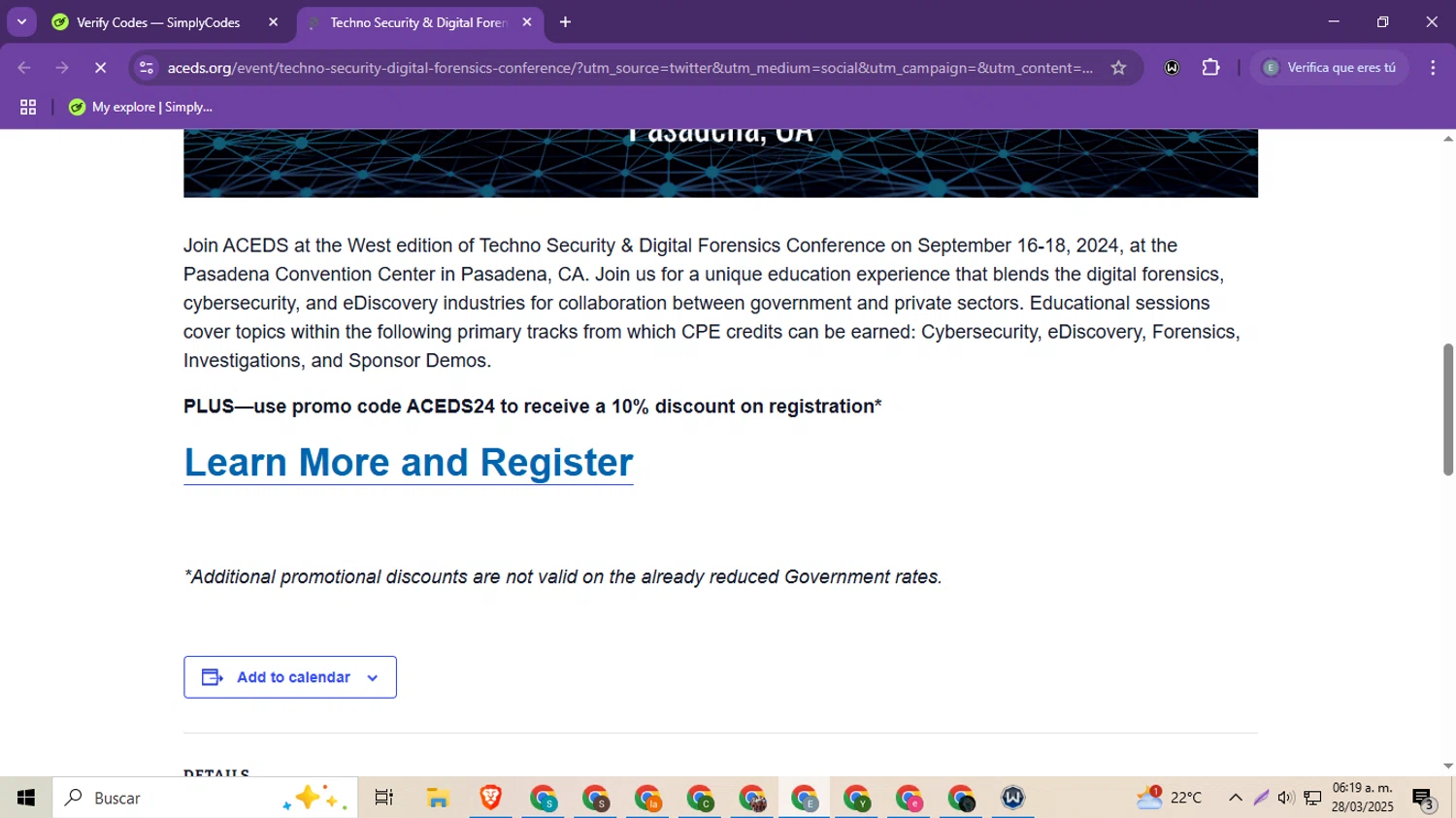 ACEDS promo code screenshot showing code ACEDS24 applied at ACEDS checkout page. Uploaded by SimplyCodes community member MoneySeeker8573 on Mar 28, 2025