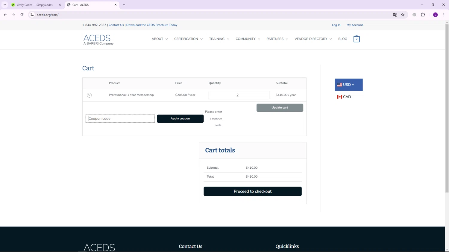 ACEDS checkout page showing ACEDS promo code box | Screenshot taken by SimplyCodes community member on Dec 12, 2024