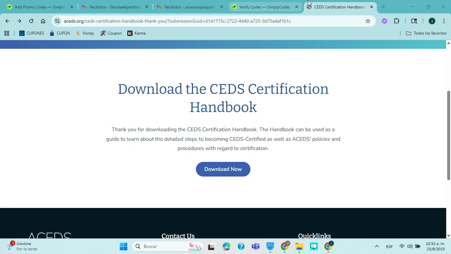 ACEDS promo code screenshot showing code SUMMER2025 applied at ACEDS checkout page. Uploaded by SimplyCodes community member jorgejavierherrera on Aug 23, 2025