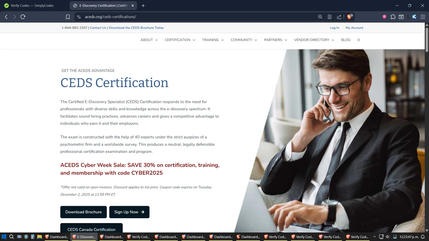ACEDS promo code screenshot showing code CYBER2025 applied at ACEDS checkout page. Uploaded by SimplyCodes community member verifier_983798000 on Nov 24, 2025