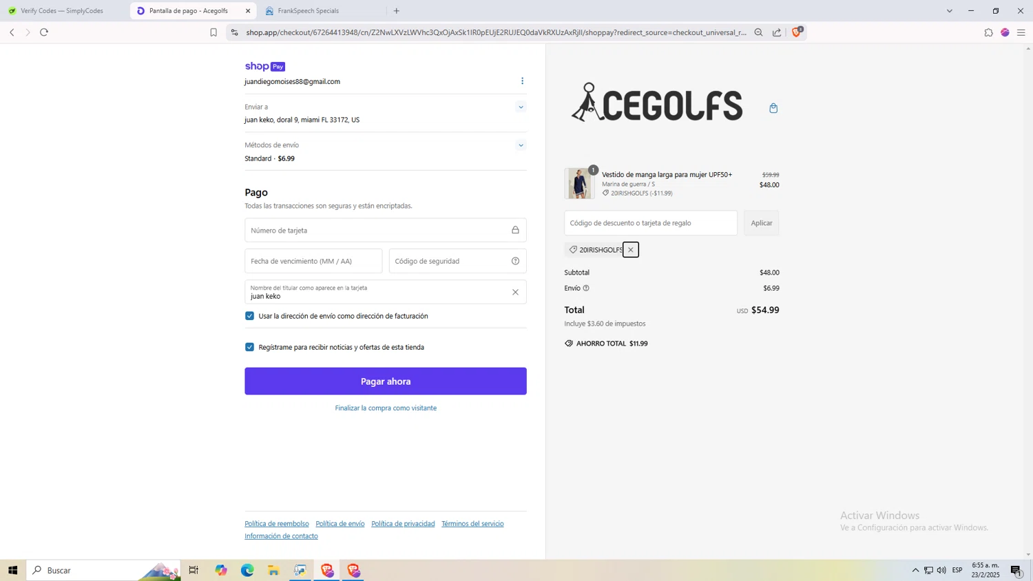 Acegolfs coupon code screenshot showing code 20IRISHGOLFS applied at Acegolfs checkout page. Uploaded by SimplyCodes community member NARUTO_UZUMAKIsx on Feb 23, 2025