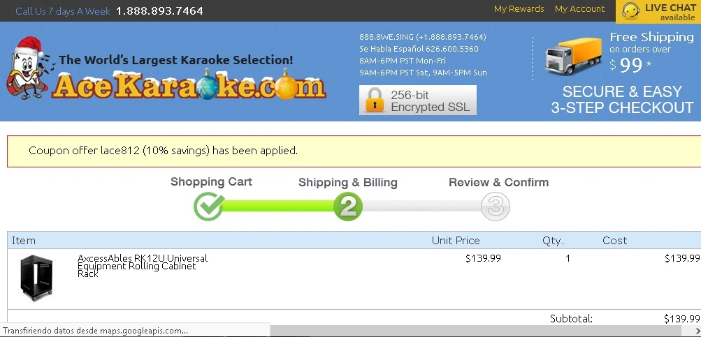 Ace Karaoke checkout page showing Ace Karaoke coupon code box | Screenshot taken by SimplyCodes community member on Jul 30, 2021
