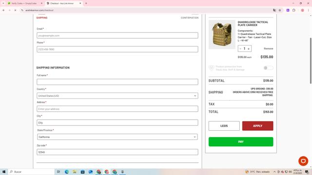 Ace Link Armor checkout page showing Ace Link Armor coupon code box | Screenshot taken by SimplyCodes community member on Aug 21, 2025