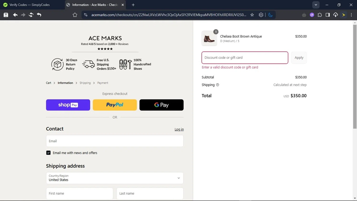 Ace Marks discount code screenshot showing code 2X5JNST21 applied at Ace Marks checkout page. Uploaded by SimplyCodes community member GoldScout9735 on May 14, 2025