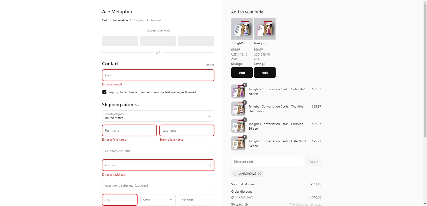 Ace Metaphor promo code screenshot showing code marchsave applied at Ace Metaphor checkout page. Uploaded by SimplyCodes community member SilverChaser3269 on Aug 1, 2025