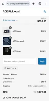 Sway10 coupon verification screenshot