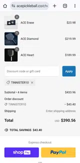 Tinnister10 coupon verification screenshot