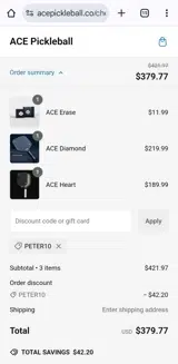 PETER10 coupon verification screenshot