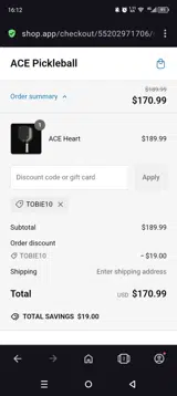 TOBIE10 coupon verification screenshot