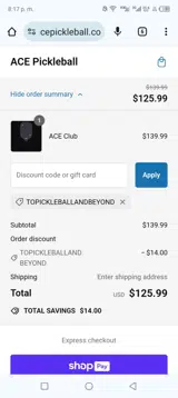 Topickleballandbeyond coupon verification screenshot