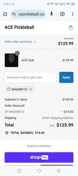 MASHBY10 coupon verification screenshot