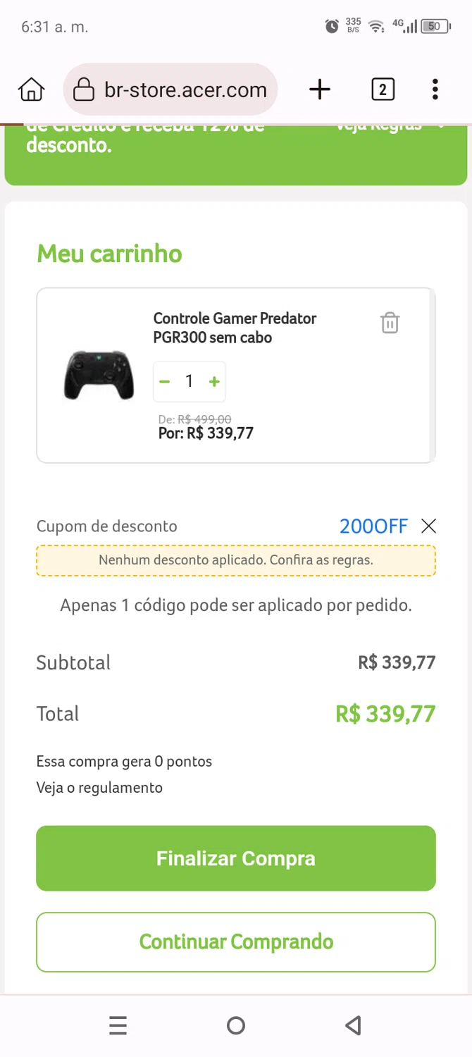 Acer promo code screenshot showing code 200OFF applied at Acer checkout page. Uploaded by SimplyCodes community member Anthony_Diaz on Oct 8, 2025