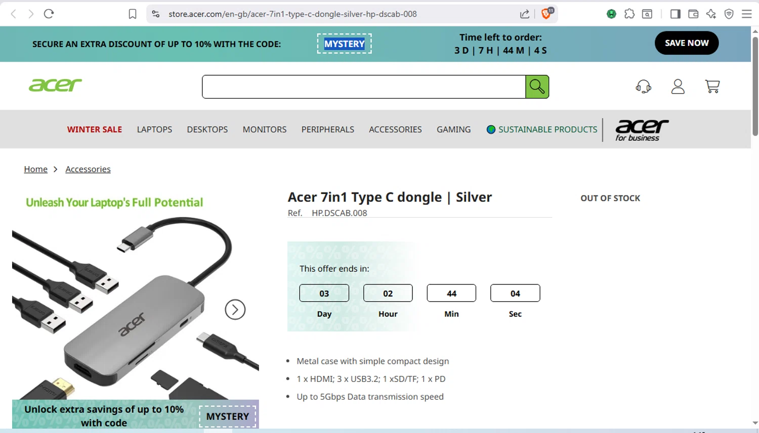 Acer checkout page showing Acer promo code box | Screenshot taken by SimplyCodes community member on Jan 24, 2026