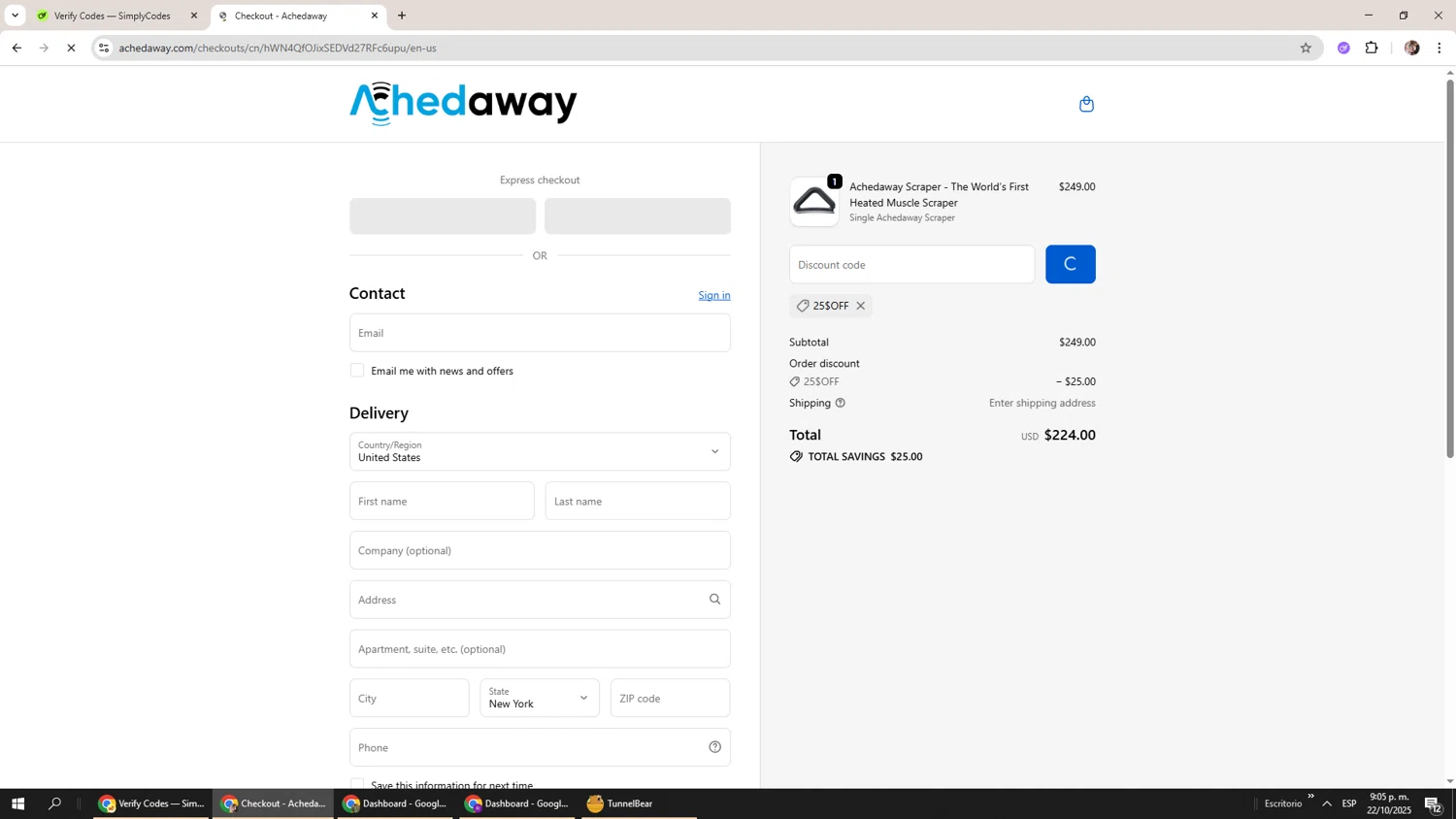 Achedaway promo code screenshot showing code 25$OFF applied at Achedaway checkout page. Uploaded by SimplyCodes community member Levi_Ackerman on Oct 23, 2025
