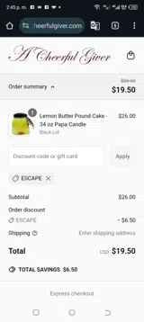 A Cheerful Giver coupon verification screenshot