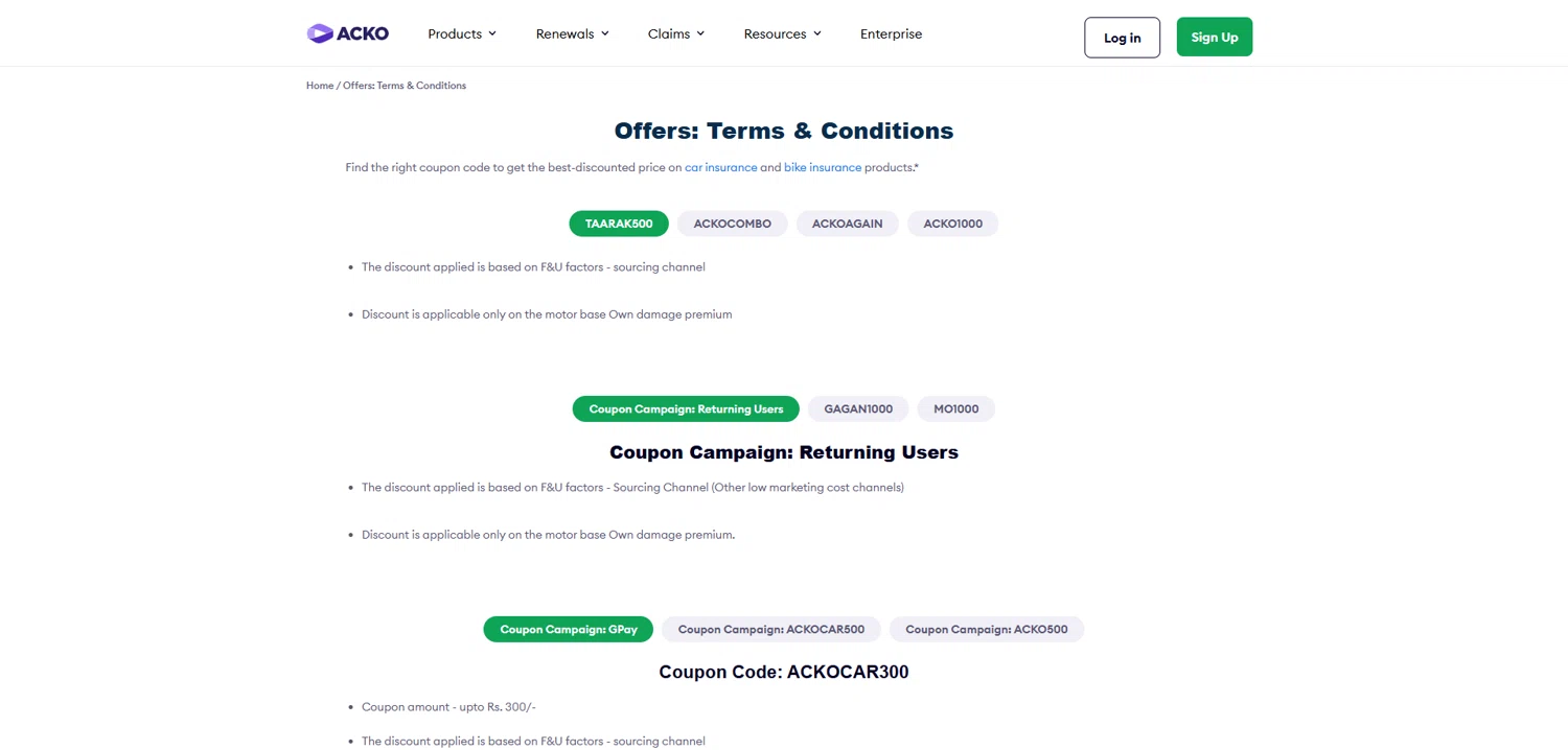 Acko promo code screenshot showing code TAARAK500 applied at Acko checkout page. Uploaded by SimplyCodes community member Dorothy on Oct 8, 2025
