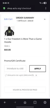 Welcome20 coupon verification screenshot