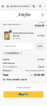 XAVIERBRAVO coupon verification screenshot