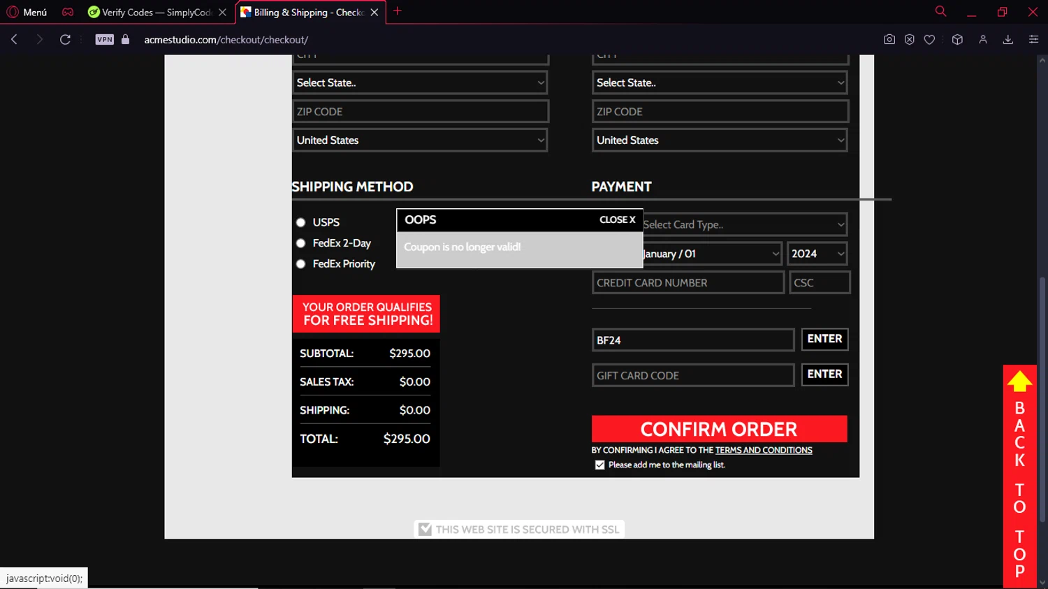 Acme Studio promo code screenshot showing code BF24 applied at Acme Studio checkout page. Uploaded by SimplyCodes community member buda7512864542576 on Dec 26, 2024