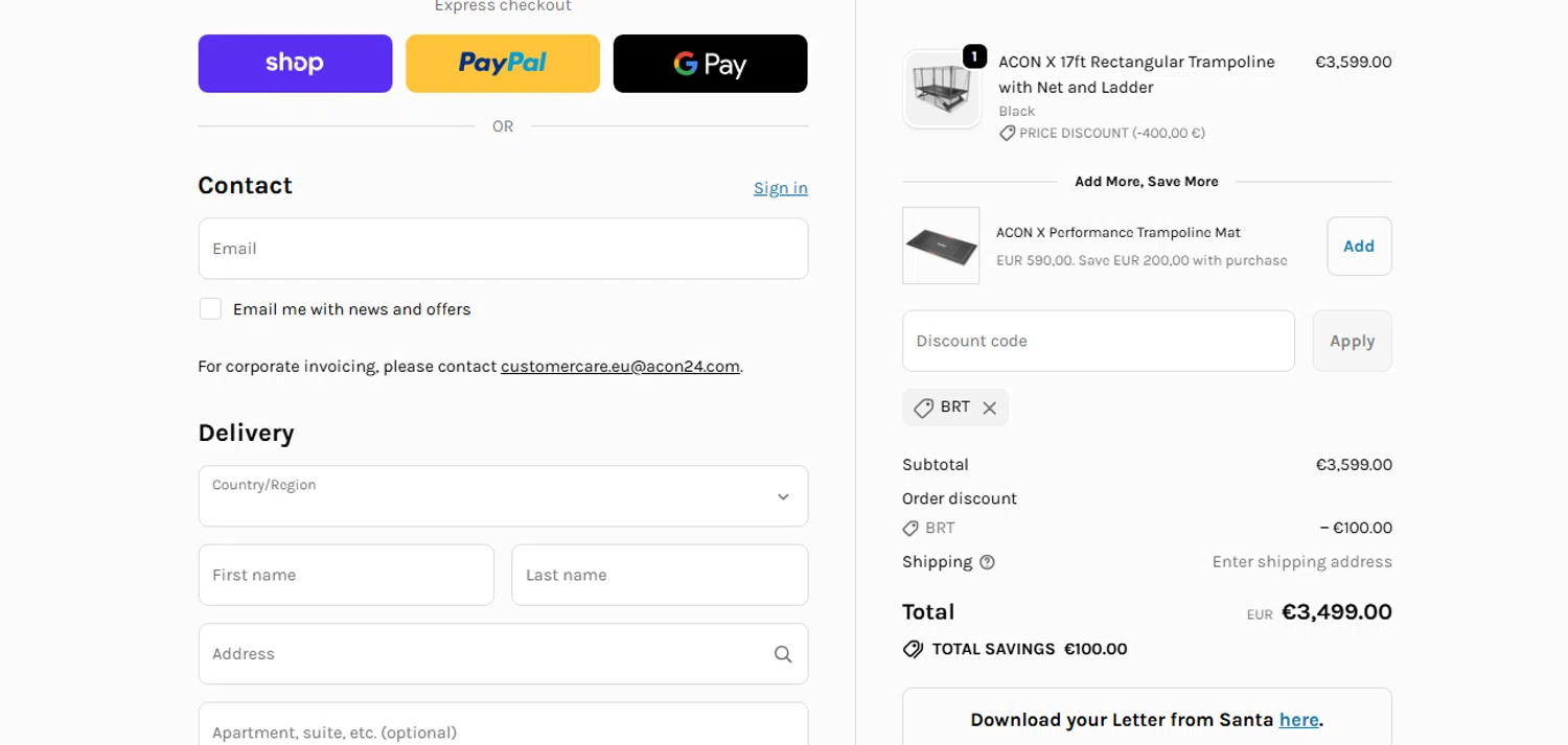 Acon24.com discount code screenshot showing code BRT applied at Acon24.com checkout page. Uploaded by SimplyCodes community member yilmamalave on Dec 21, 2025