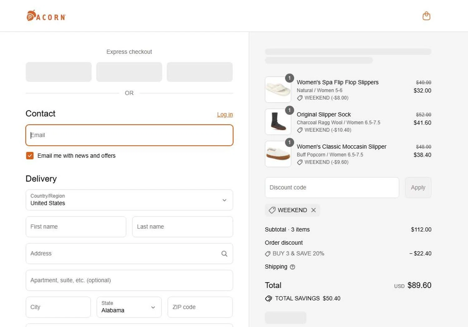 Acorn promo code screenshot showing code WEEKEND applied at Acorn checkout page. Uploaded by SimplyCodes community member 6d796e616d656973 on Aug 25, 2025