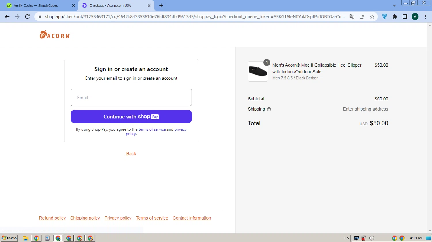 Acorn promo code screenshot showing code CLEARANCECLOSEOUT applied at Acorn checkout page. Uploaded by SimplyCodes community member FrugalMaverick6013 on Feb 11, 2025