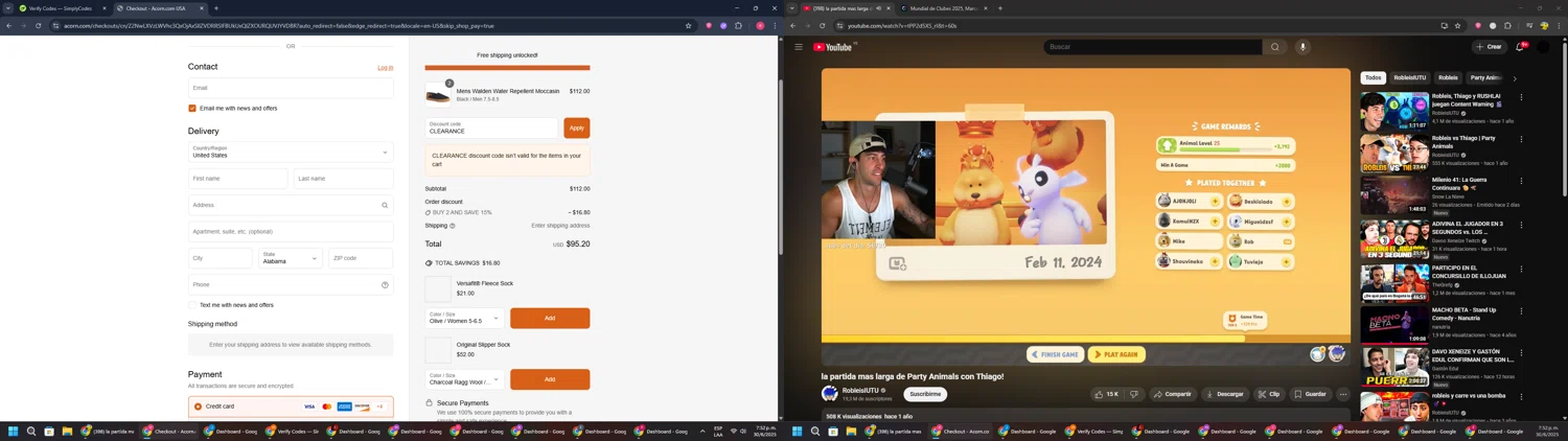 Acorn promo code screenshot showing code CLEARANCE applied at Acorn checkout page. Uploaded by SimplyCodes community member TreasureWarden457 on Jun 30, 2025