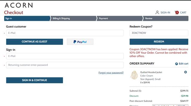 Acorn Online checkout page showing Acorn Online promo code box | Screenshot taken by SimplyCodes community member on Aug 26, 2024