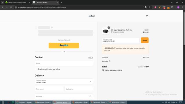 Actbest checkout page showing Actbest discount code box | Screenshot taken by SimplyCodes community member on Aug 27, 2025