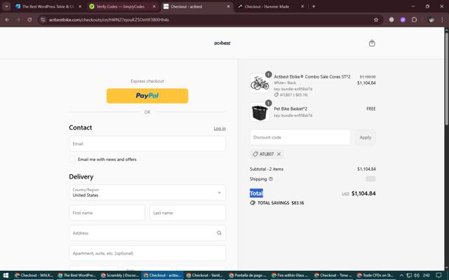 Actbest checkout page showing Actbest discount code box | Screenshot taken by SimplyCodes community member on Aug 23, 2025