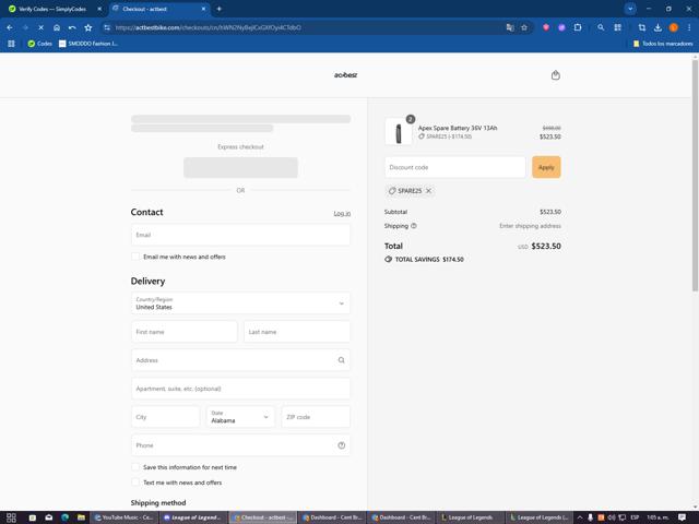 Actbest checkout page showing Actbest discount code box | Screenshot taken by SimplyCodes community member on Aug 30, 2025