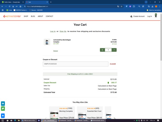 ActivatedYou checkout page showing ActivatedYou discount code box | Screenshot taken by SimplyCodes community member on Sep 5, 2025