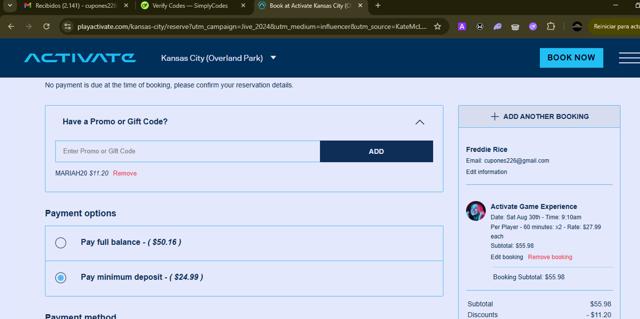 Activate Games checkout page showing Activate Games promo code box | Screenshot taken by SimplyCodes community member on Aug 30, 2025